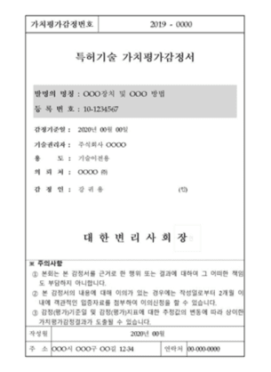 특허기술 가치평가 감정서